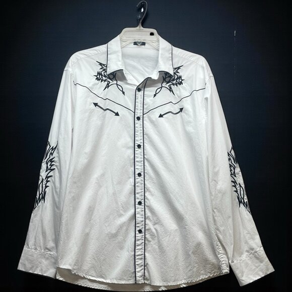 Western White Shirt W/Black Embroidery Coofandy Mens XL Cowboy Rodeo Country - Picture 1 of 6